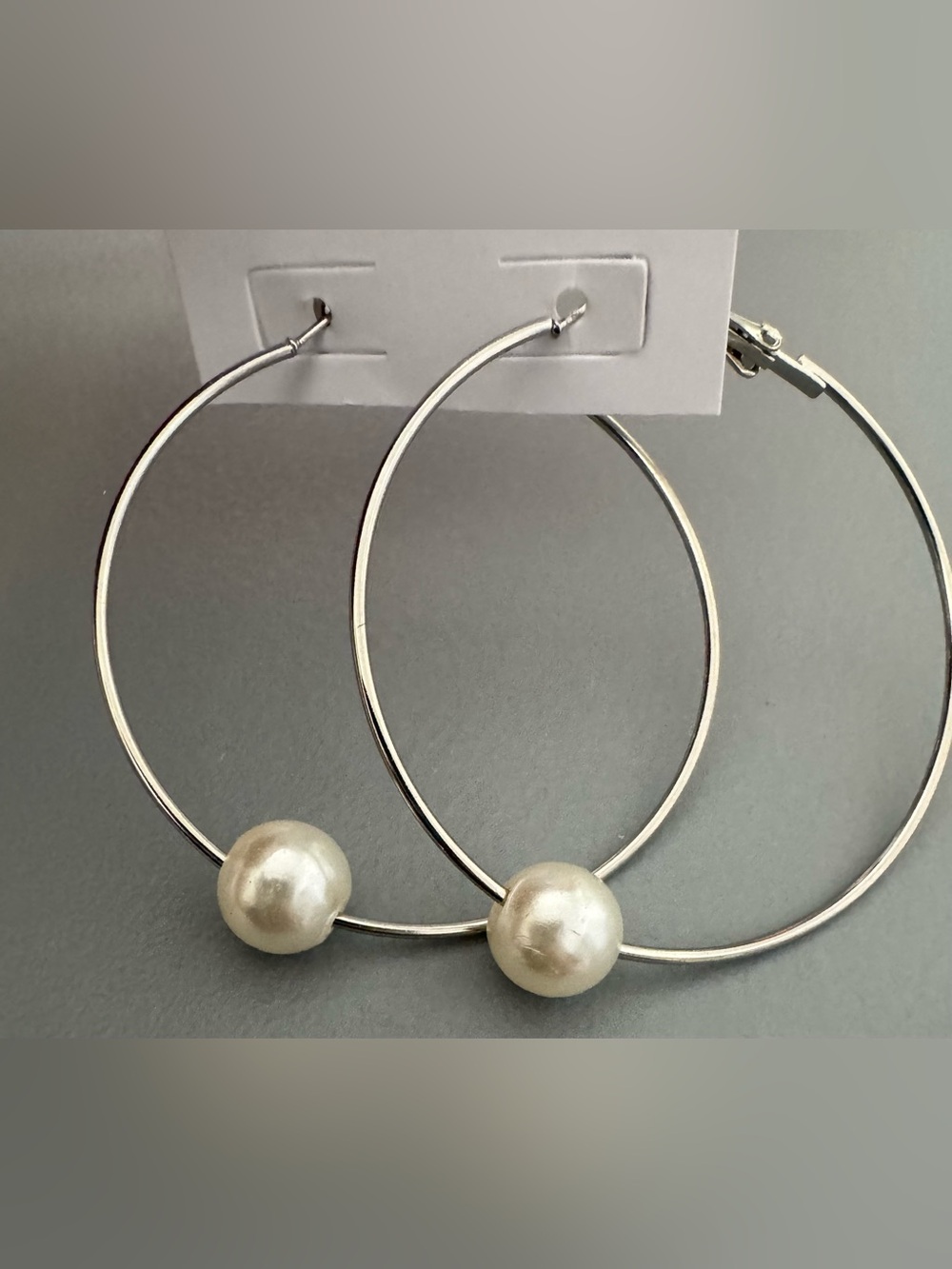 Silver Hoop Earrings with Pearl Accent
